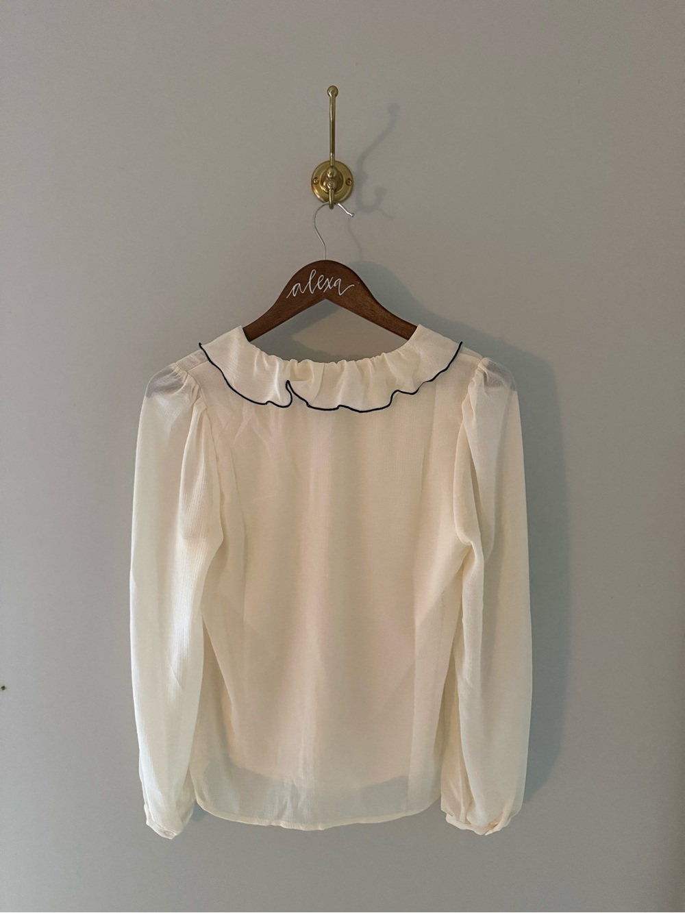 Ivory Ruffle-Trim Chiffon Blouse - Picture 2 of 3